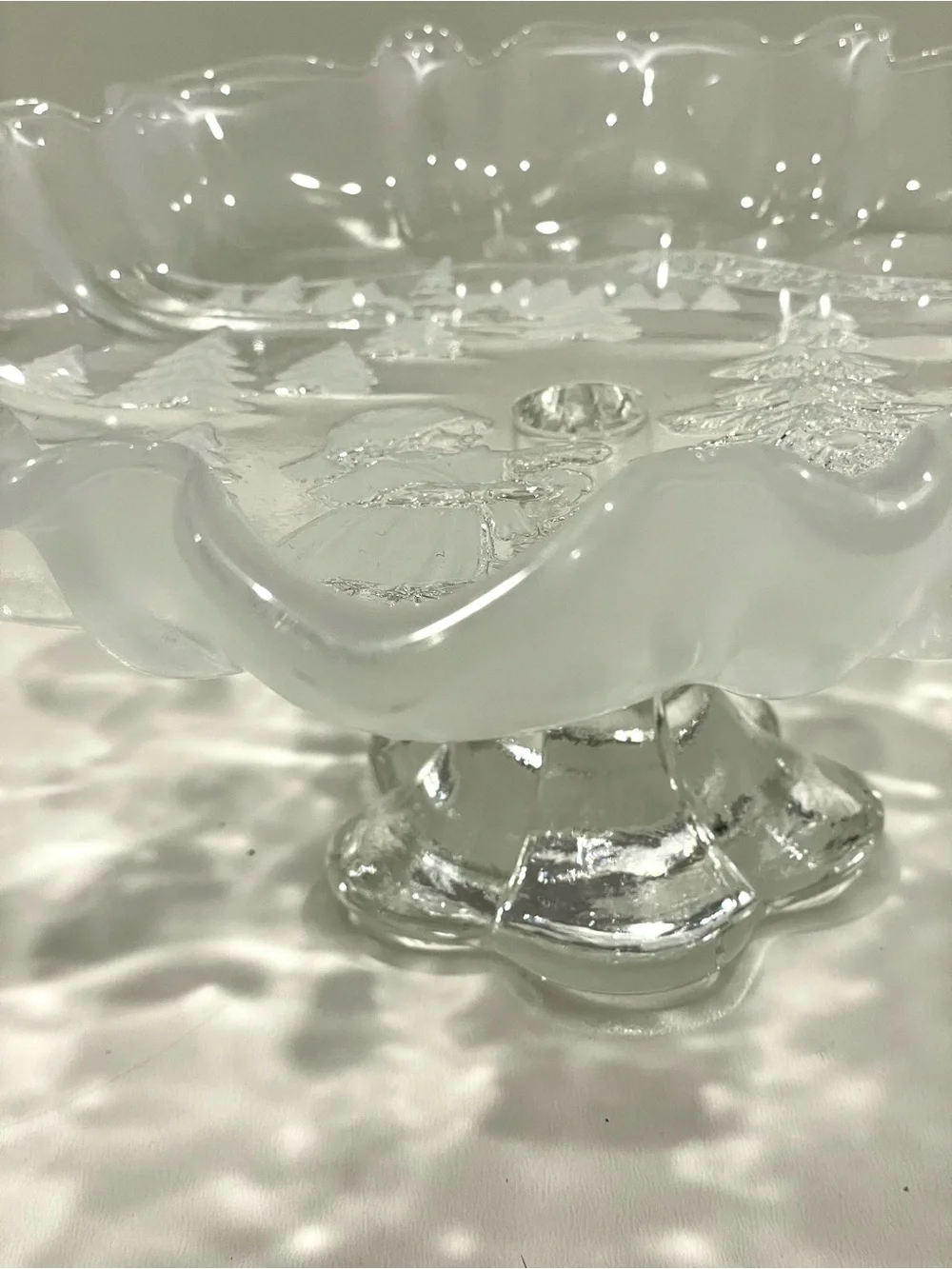 Mikasa Christmas Story Bon Bon Footed Serving Dish Frosted Winter Scene.